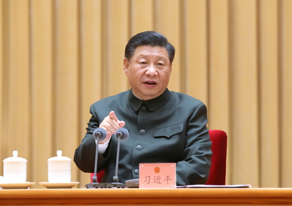 3月9日下午，中共中央總書記、國家主席、中央軍委主席習(xí)近平出席十三屆全國人大四次會議解放軍和武警部隊(duì)代表團(tuán)全體會議并發(fā)表重要講話。新華社記者 李剛 攝 